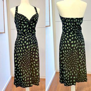 Nicole Miller Black and Green Polka Dot Midi Dress